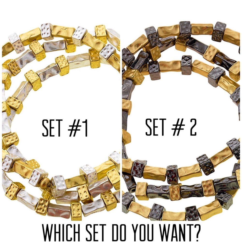 Stretch Metallic Bead Stretch Bracelets Set,NWT